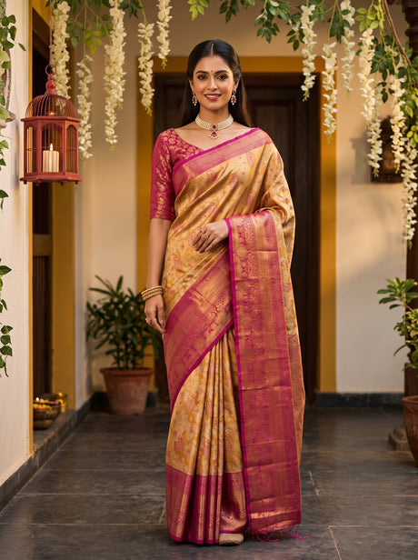 MIMOSA Orange Saree Saree — front view on mannequin