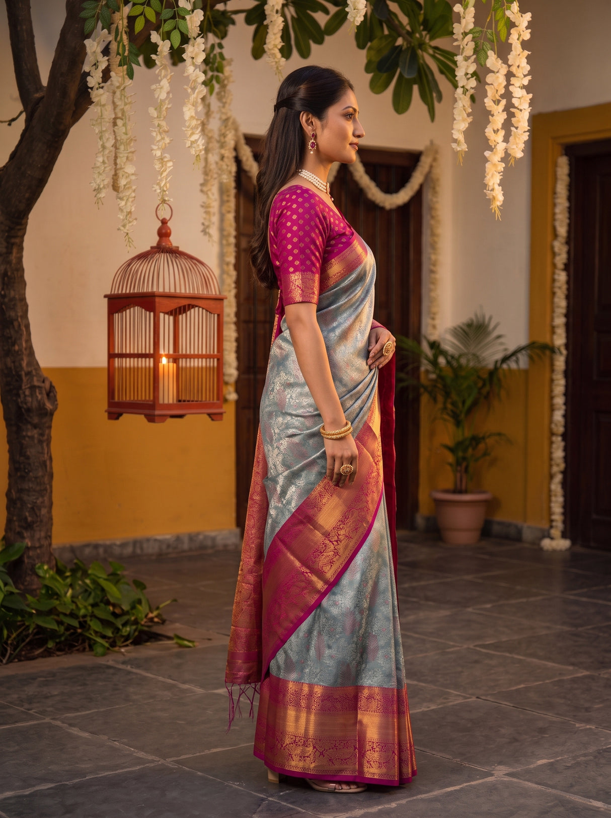 MIMOSA Sapphire Saree Saree — pose 3 styling detail