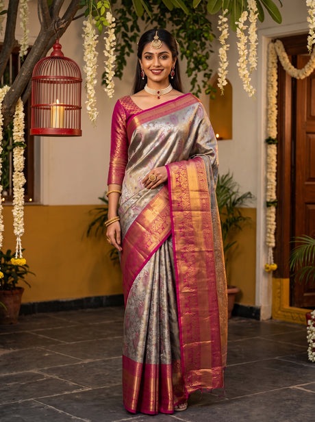 MIMOSA Violet Saree Saree — front view on mannequin