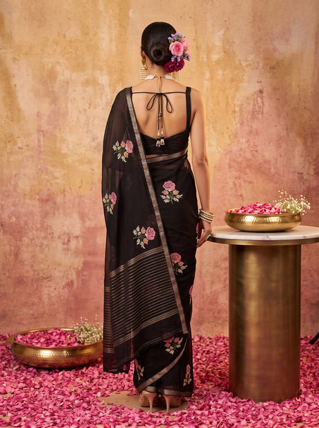 MIMOSA Black Jaipur Saree — pose 2 styling detail