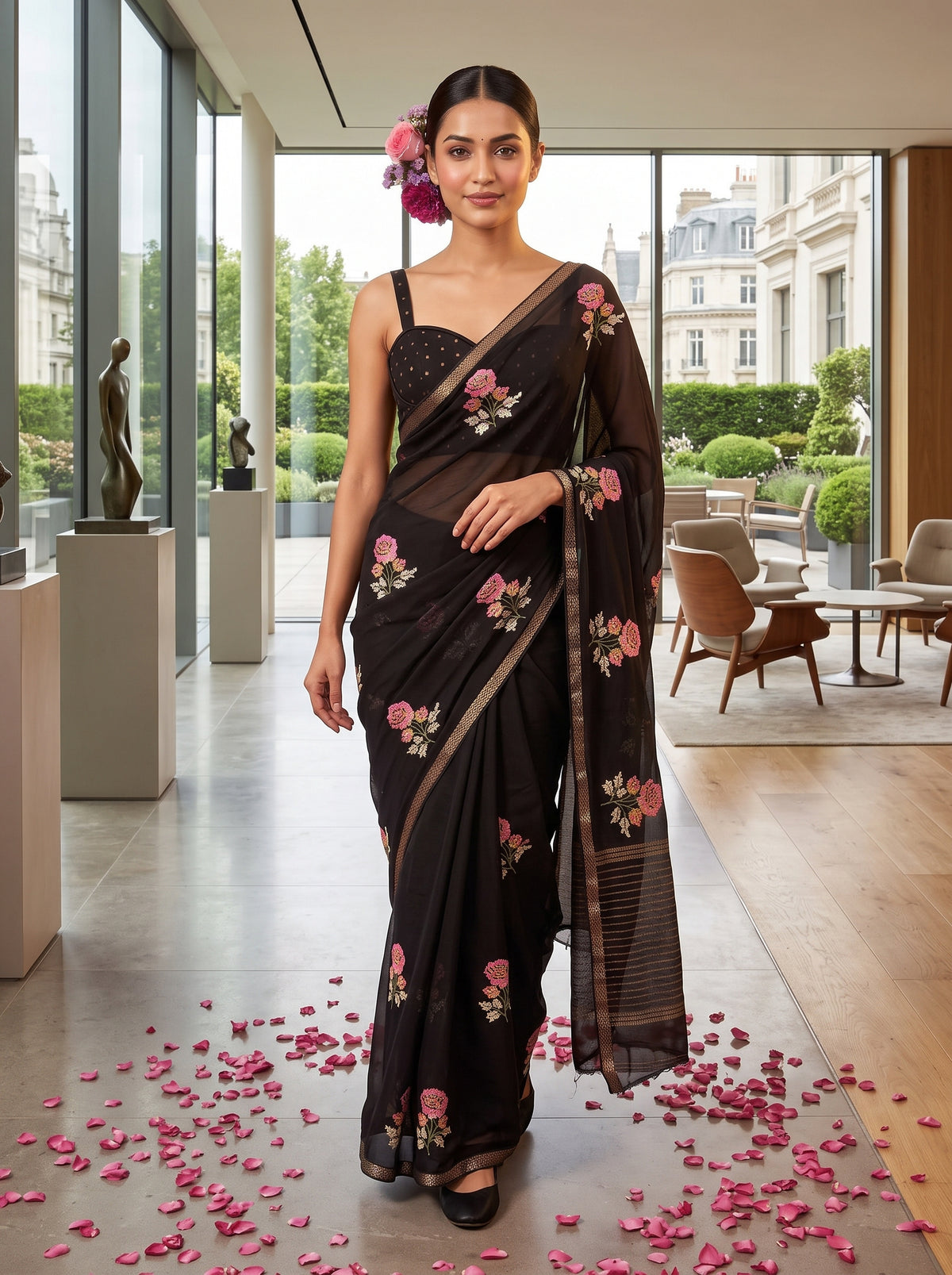 MIMOSA Black Jaipur Saree — pose 6 styling detail