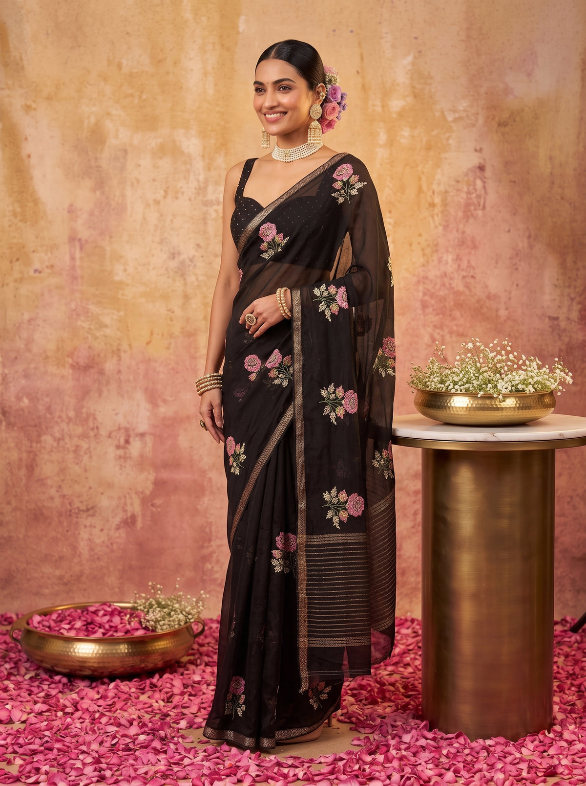 MIMOSA Black Jaipur Saree — pose 7 styling detail