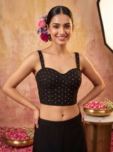 MIMOSA Black Jaipur Saree — blouse close-up