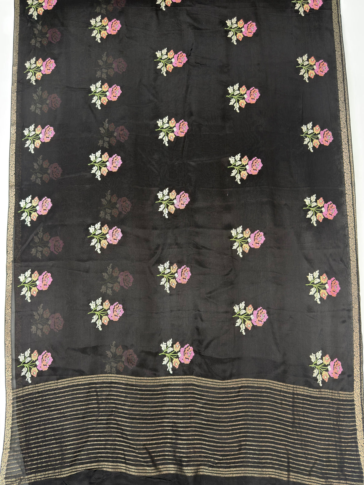 MIMOSA Black Jaipur Saree — pallu and zari work detail