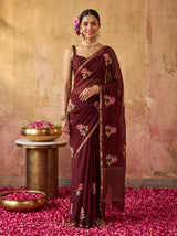 MIMOSA Chocolate Jaipur Saree — front view on mannequin