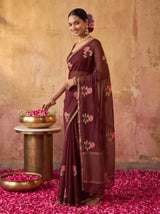 MIMOSA Chocolate Jaipur Saree — pose 5 styling detail
