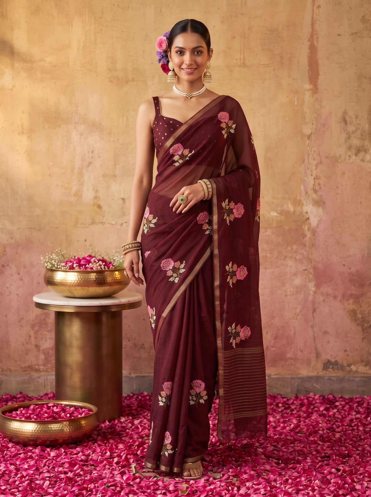 MIMOSA Chocolate Jaipur Saree — pose 6 styling detail
