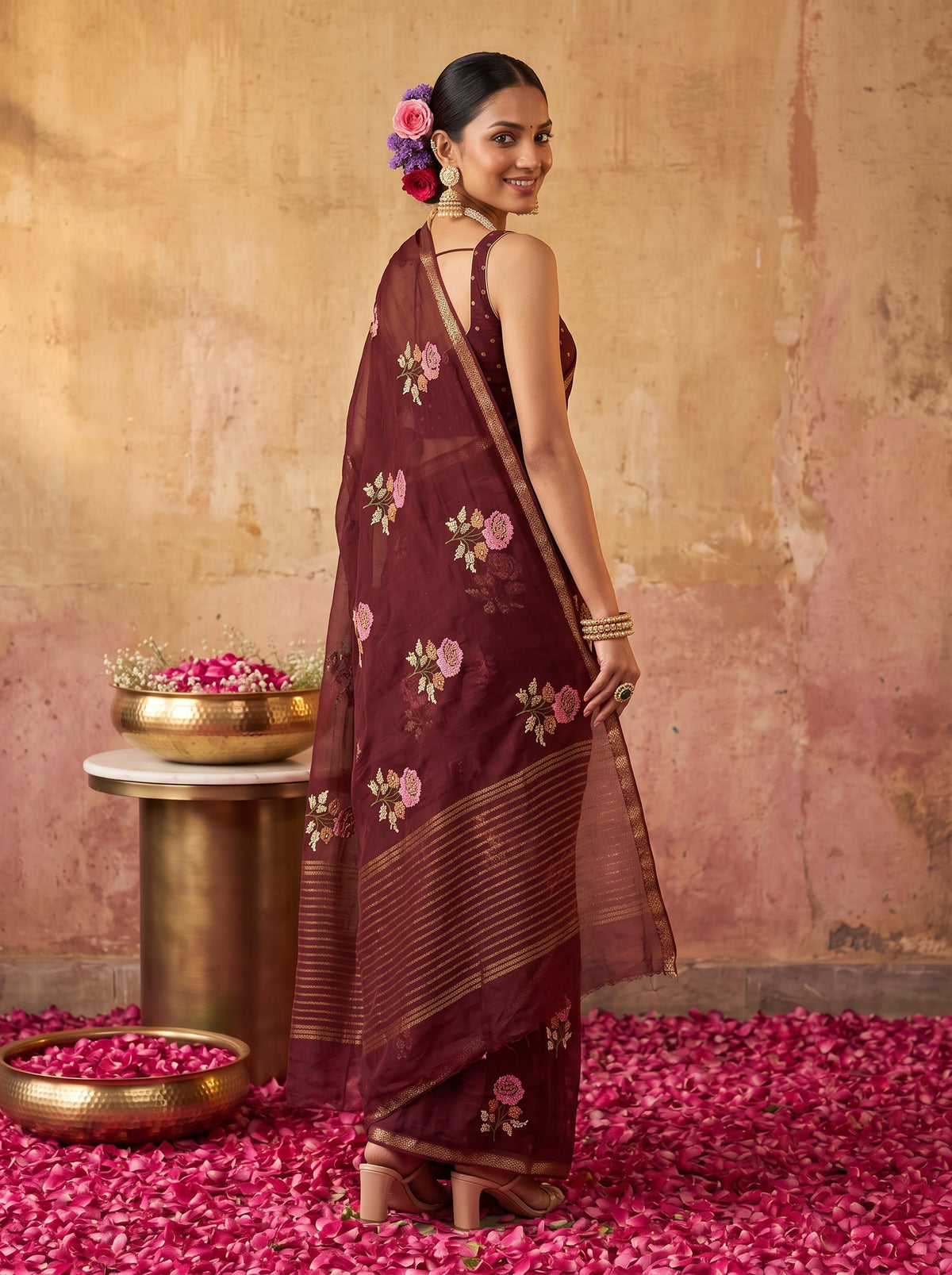 MIMOSA Chocolate Jaipur Saree — pose 7 styling detail