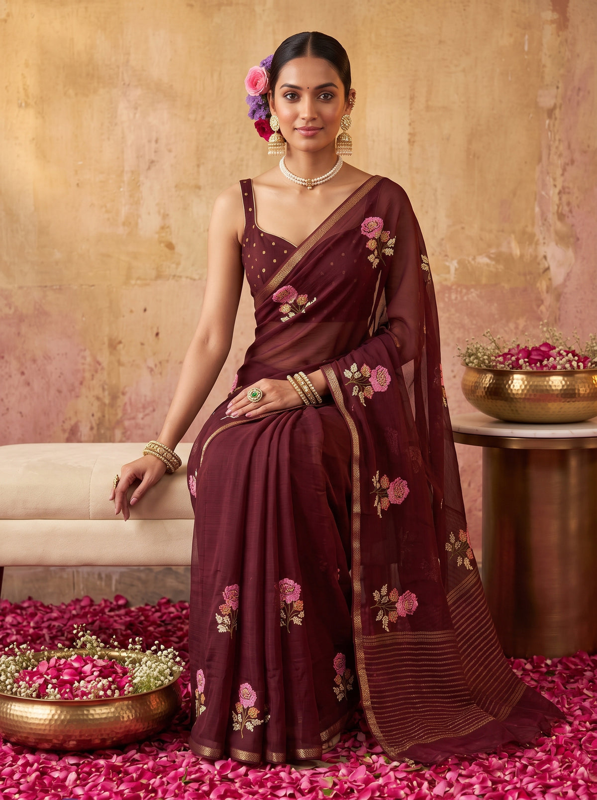 MIMOSA Chocolate Jaipur Saree — pose 8 styling detail