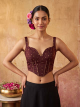 MIMOSA Chocolate Jaipur Saree — blouse close-up
