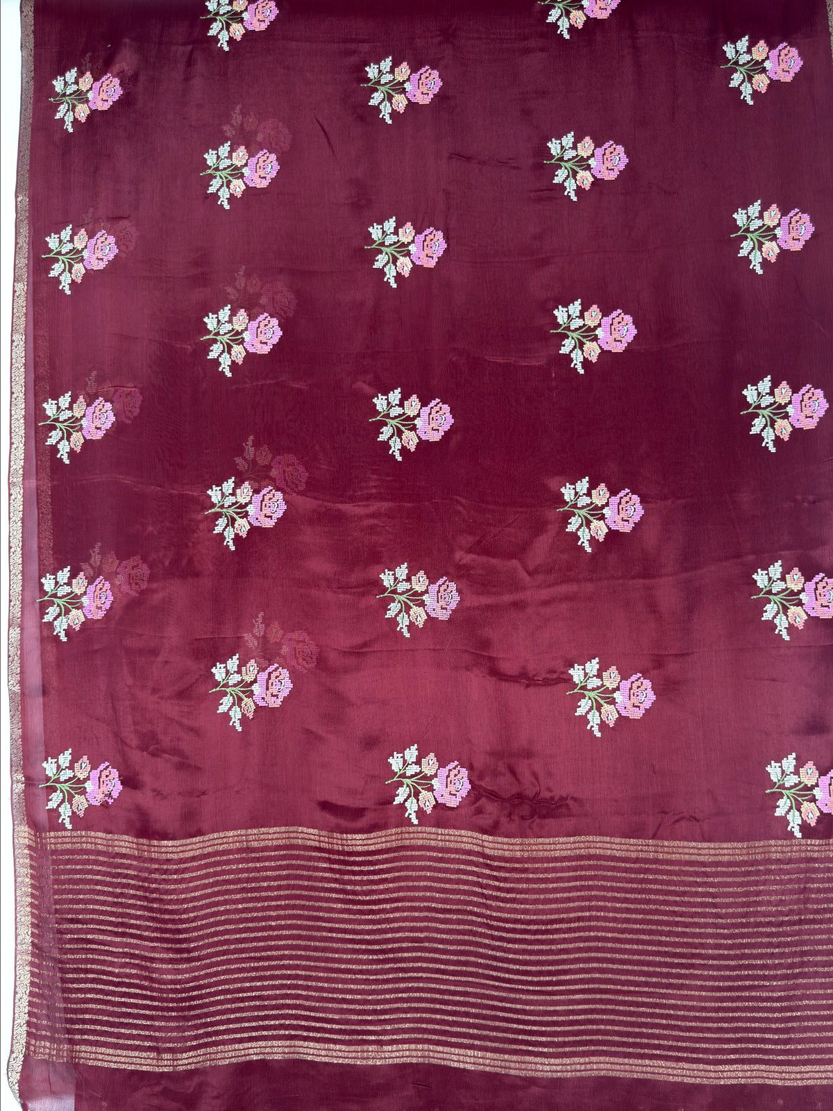 MIMOSA Chocolate Jaipur Saree — pallu and zari work detail