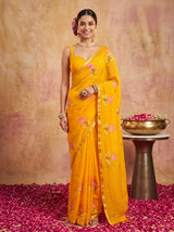 MIMOSA Gold Jaipur Saree — front view on mannequin