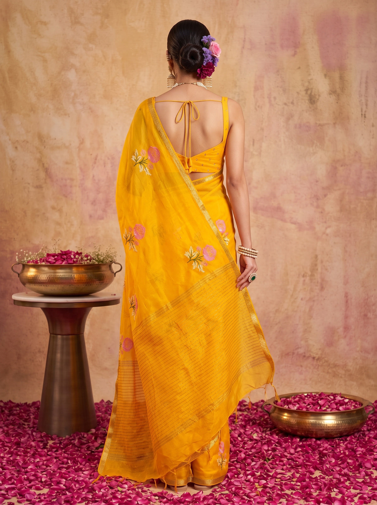 MIMOSA Gold Jaipur Saree — pose 2 styling detail