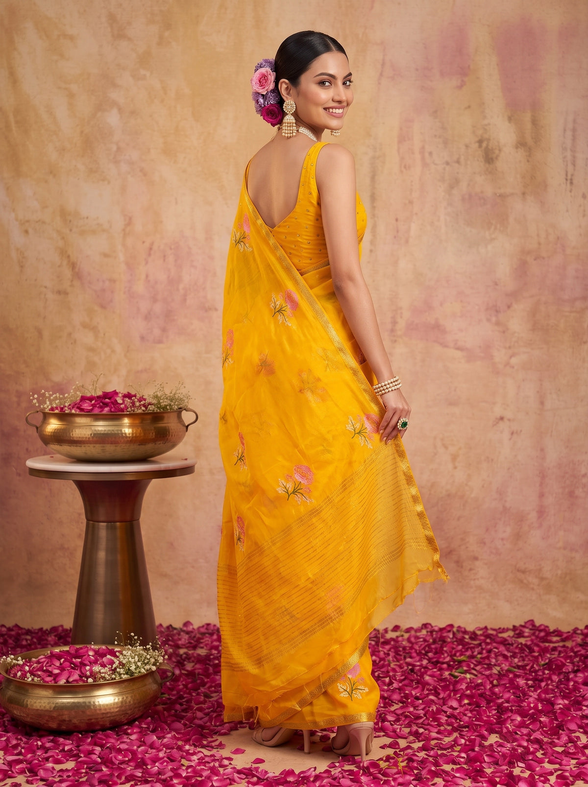 MIMOSA Gold Jaipur Saree — pose 7 styling detail