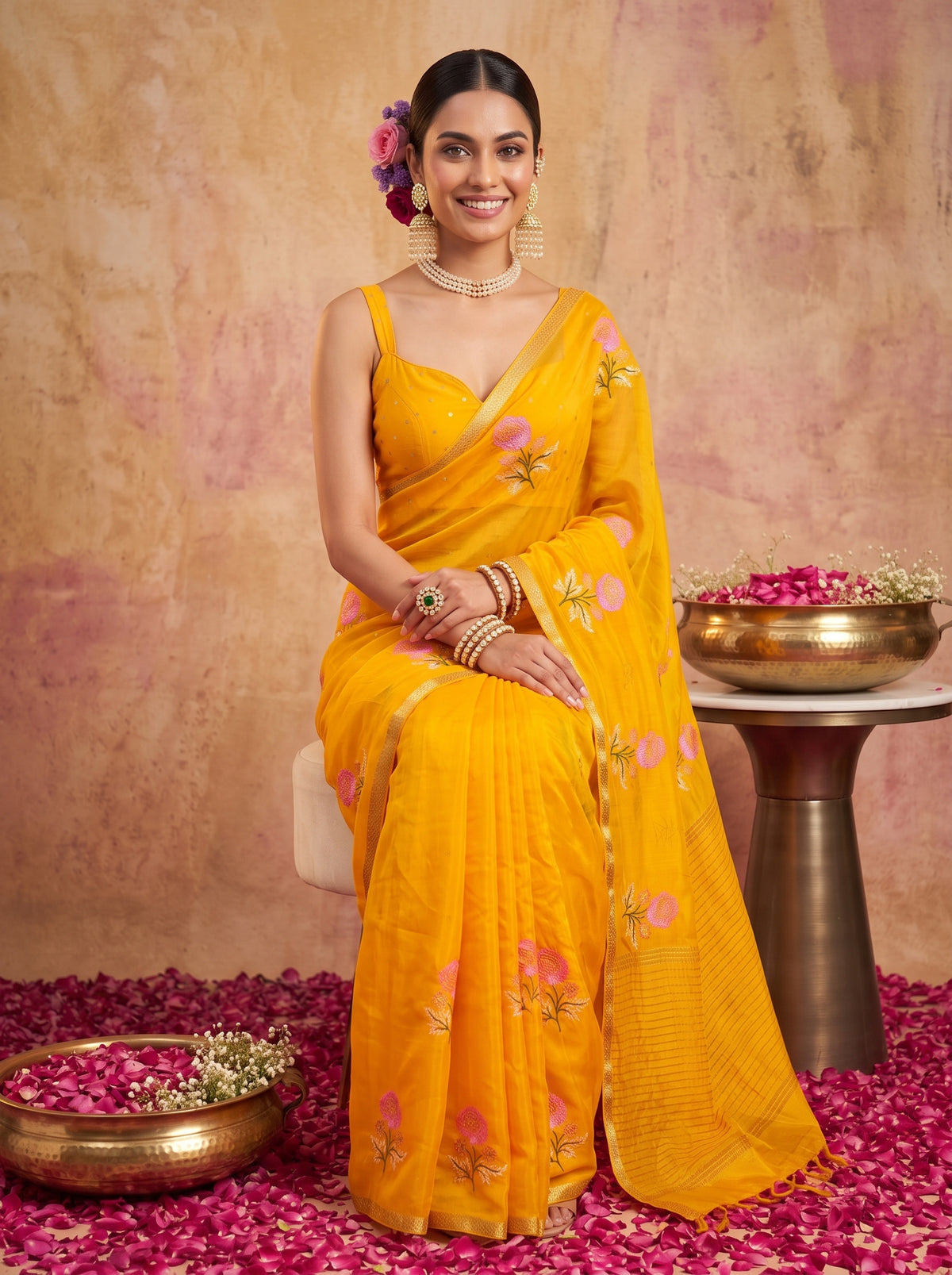 MIMOSA Gold Jaipur Saree — pose 8 styling detail