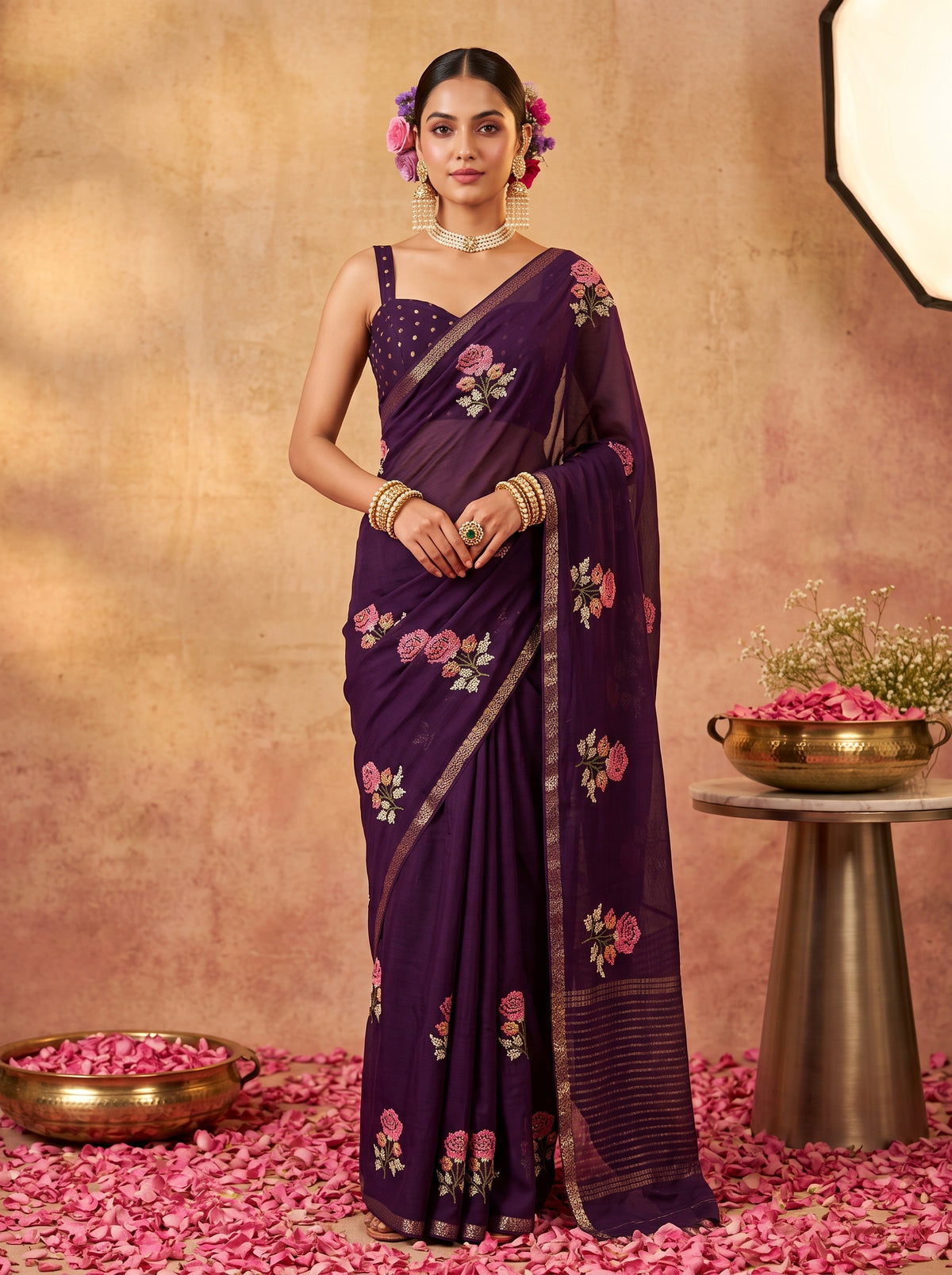 MIMOSA Jamun Jaipur Saree — front view on mannequin