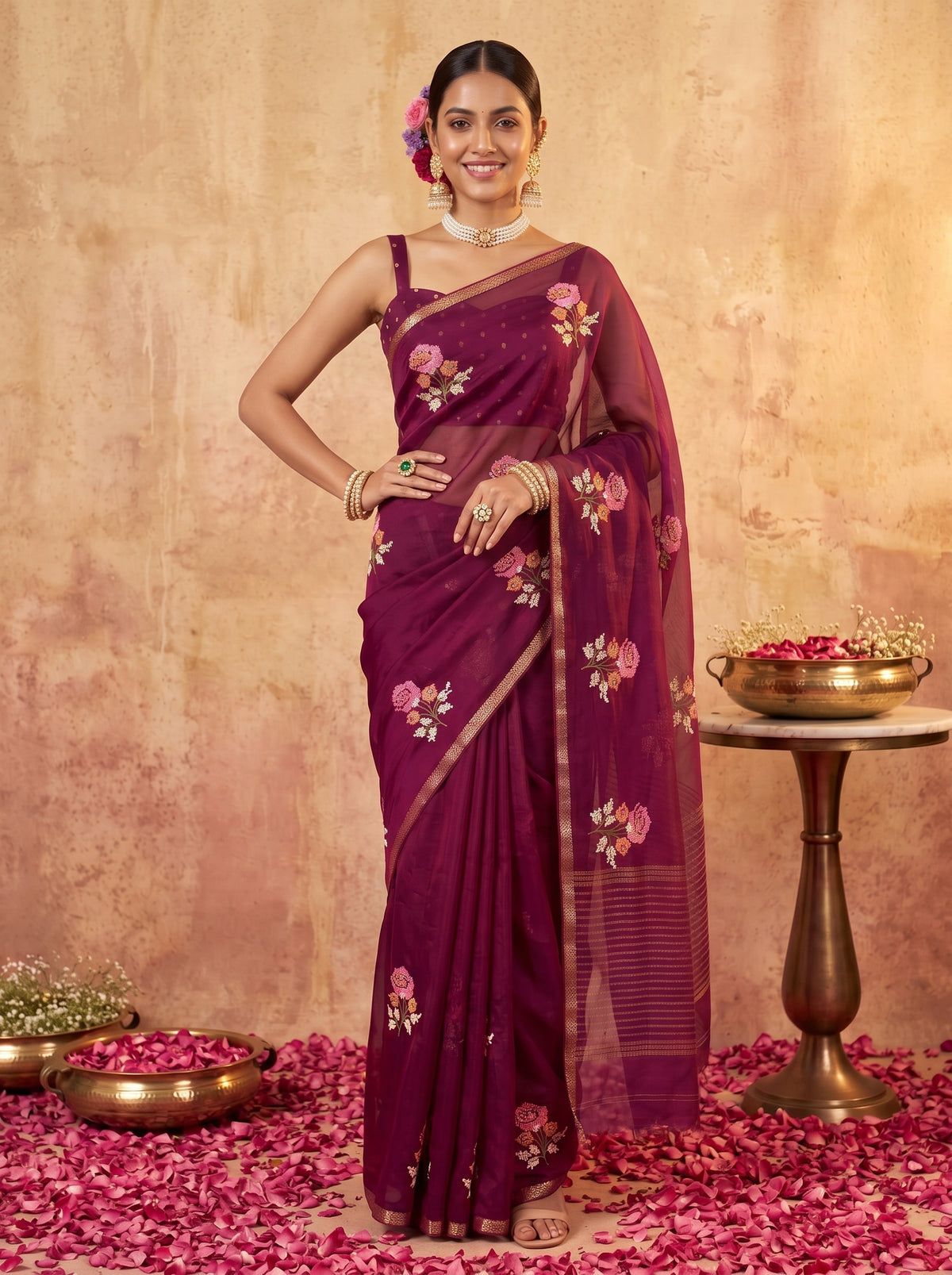 MIMOSA Magenta Jaipur Saree — pose 4 styling detail