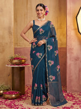 MIMOSA Navy Jaipur Saree — pose 4 styling detail