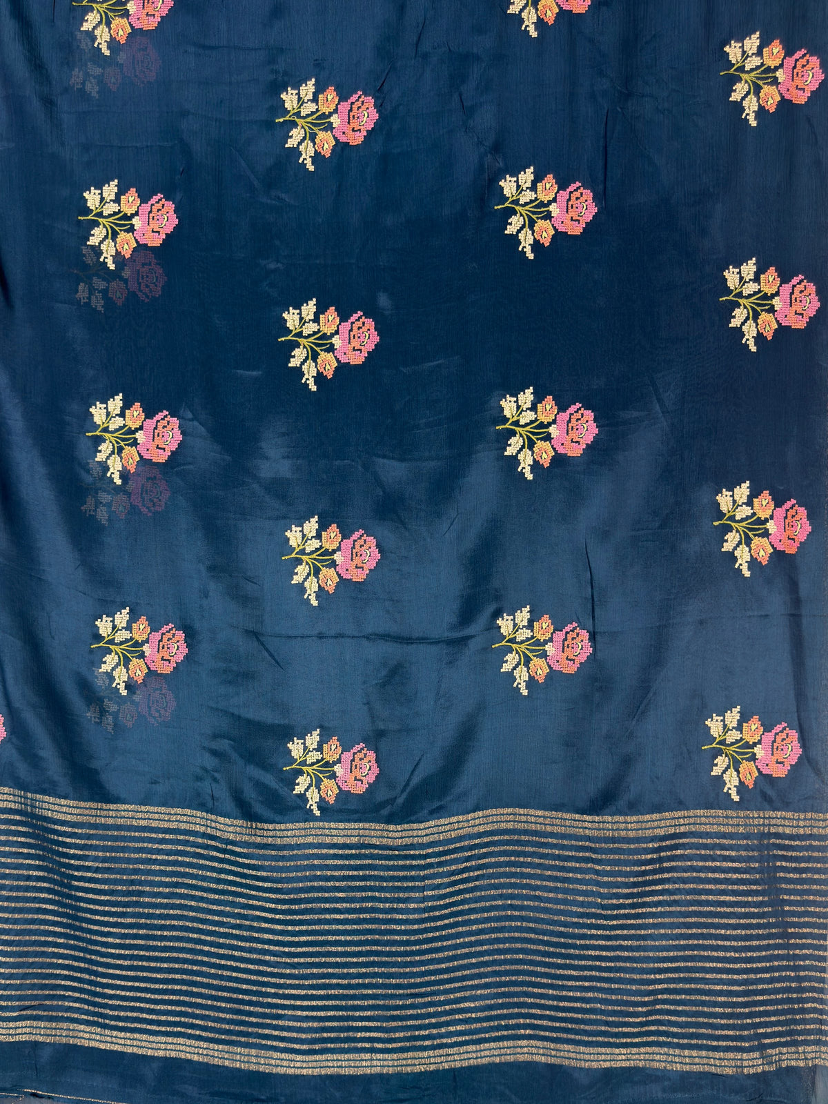 MIMOSA Navy Jaipur Saree — pallu and zari work detail