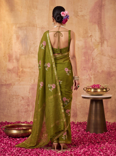 MIMOSA Olive Jaipur Saree — pose 2 styling detail