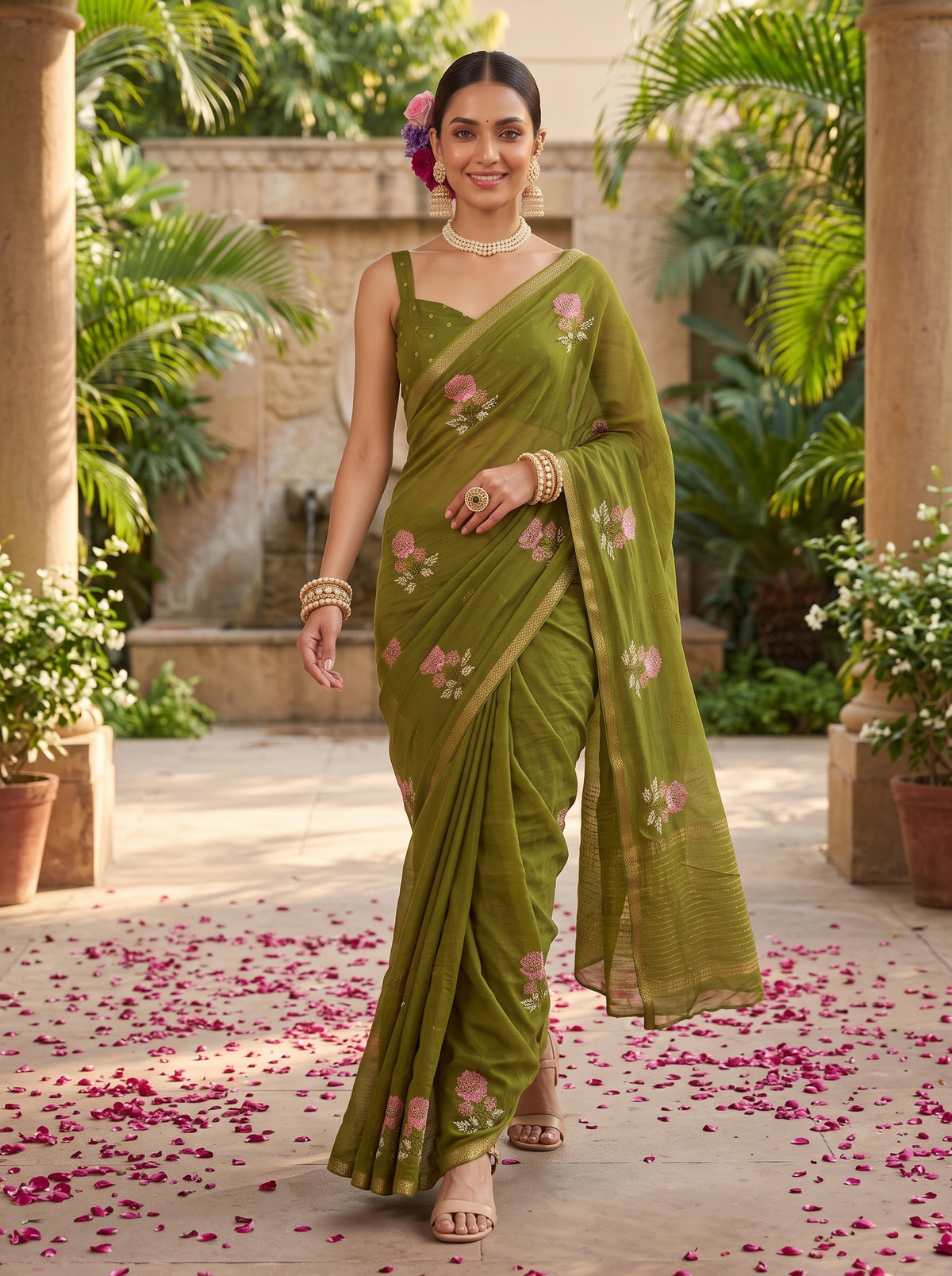 MIMOSA Olive Jaipur Saree — pose 6 styling detail