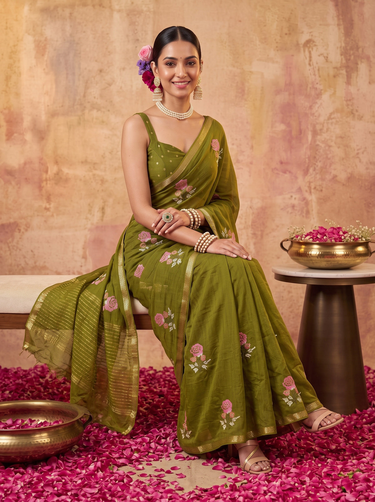 MIMOSA Olive Jaipur Saree — pose 8 styling detail