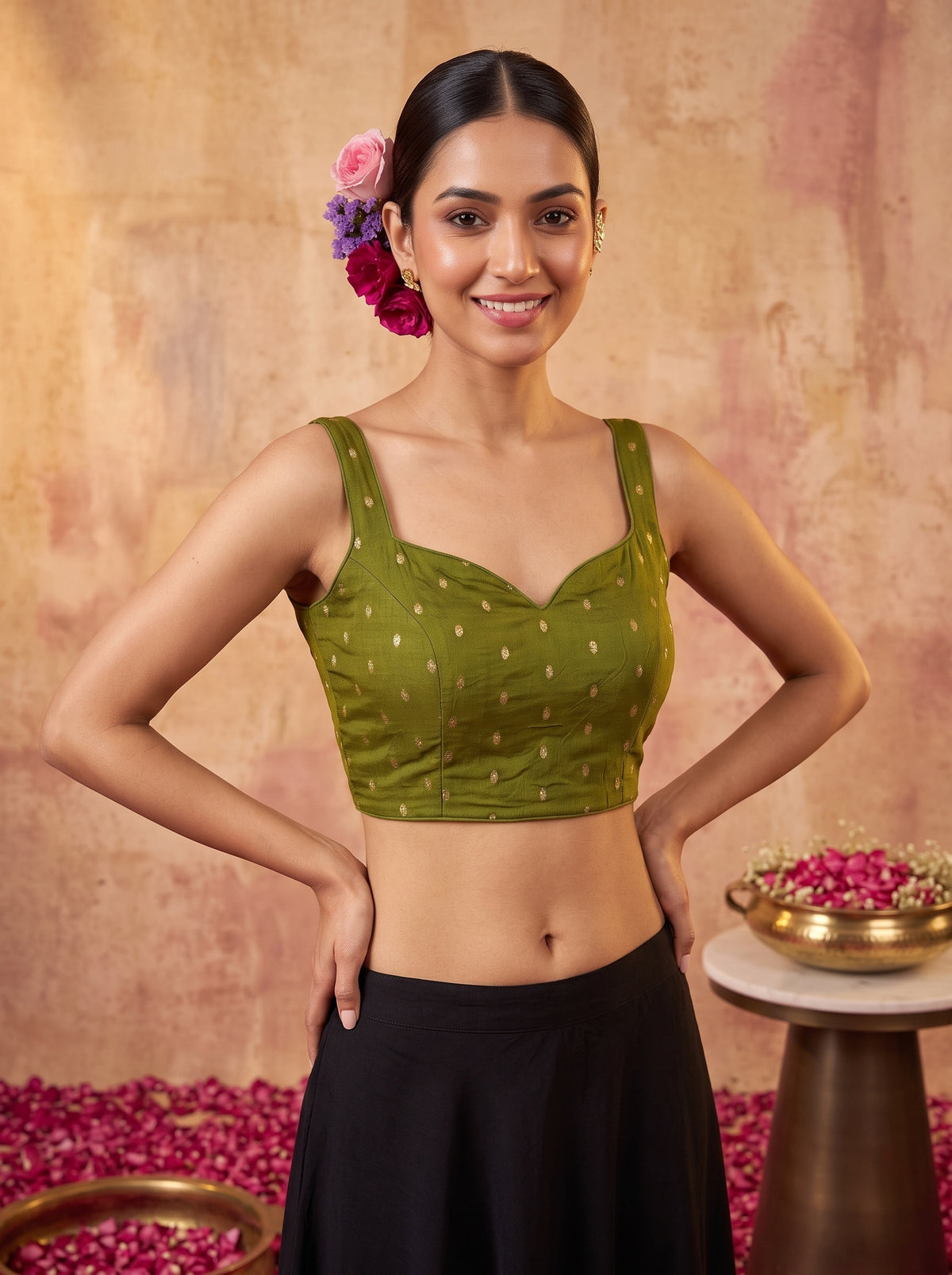 MIMOSA Olive Jaipur Saree — blouse close-up