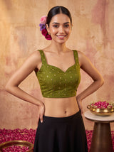 MIMOSA Olive Jaipur Saree — blouse close-up