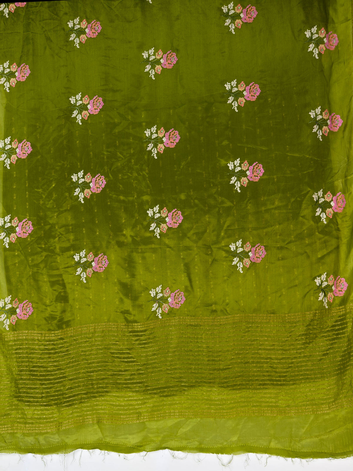 MIMOSA Olive Jaipur Saree — pallu and zari work detail