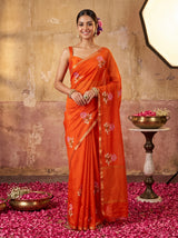 MIMOSA Orange Jaipur Saree — front view on mannequin