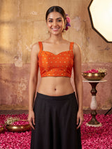 MIMOSA Orange Jaipur Saree — blouse close-up
