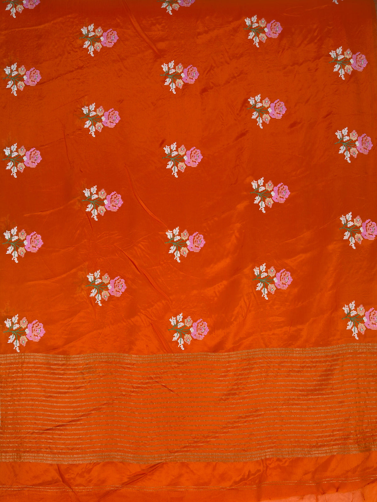 MIMOSA Orange Jaipur Saree — pallu and zari work detail