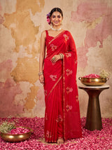 MIMOSA Red Jaipur Saree — pose 10 styling detail