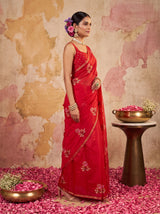 MIMOSA Red Jaipur Saree — pose 3 styling detail