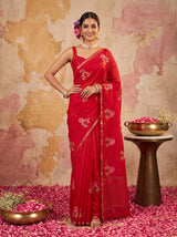 MIMOSA Red Jaipur Saree — pose 4 styling detail