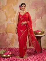 MIMOSA Red Jaipur Saree — pose 6 styling detail