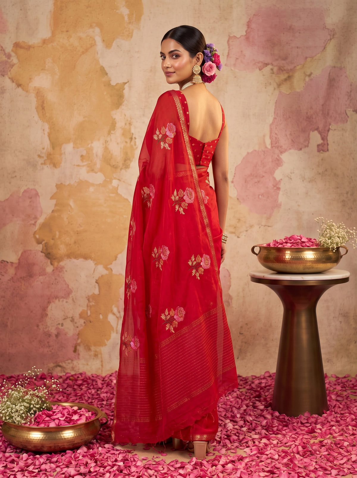 MIMOSA Red Jaipur Saree — pose 7 styling detail