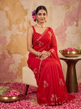 MIMOSA Red Jaipur Saree — pose 8 styling detail