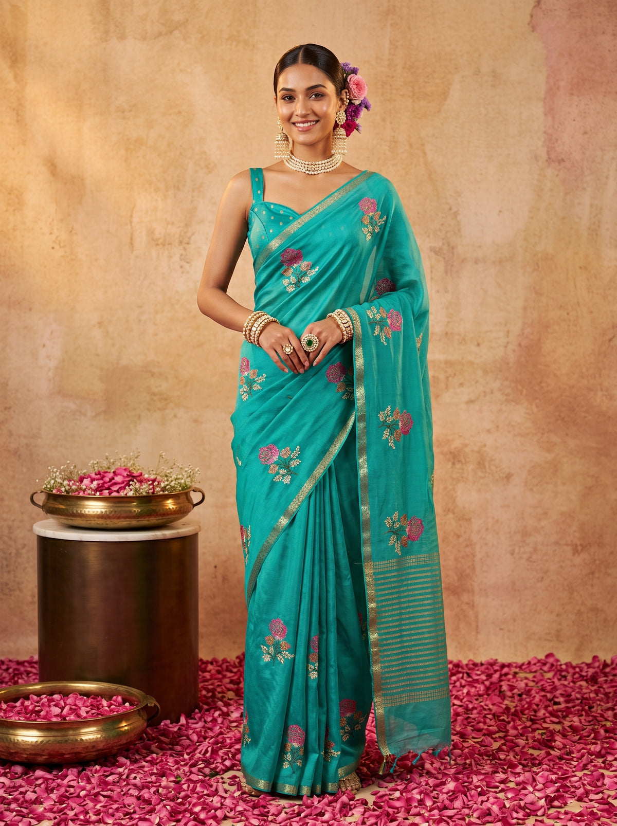 MIMOSA Rama Jaipur Saree — front view on mannequin