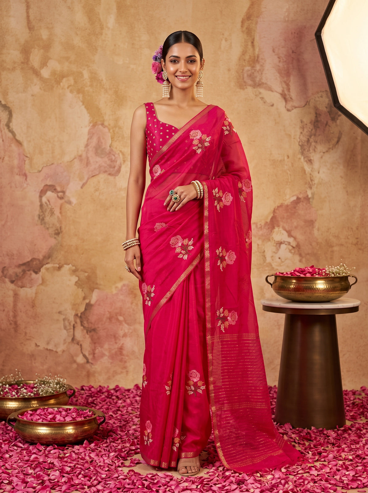 MIMOSA Rani Jaipur Saree — front view on mannequin