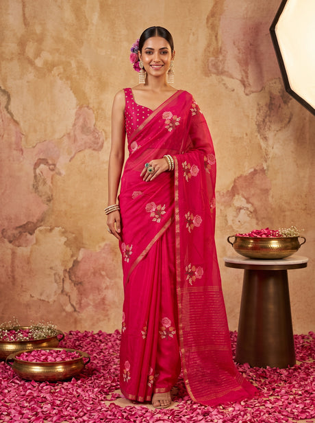 MIMOSA Rani Jaipur Saree — front view on mannequin
