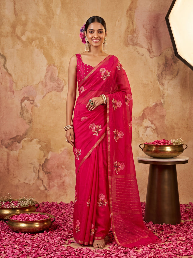 MIMOSA Rani Jaipur Saree — front view on mannequin