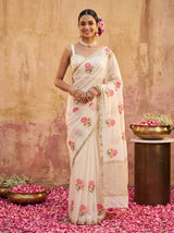 MIMOSA White Jaipur Saree — front view on mannequin