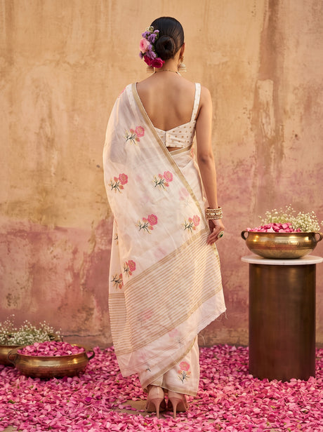 MIMOSA White Jaipur Saree — pose 2 styling detail