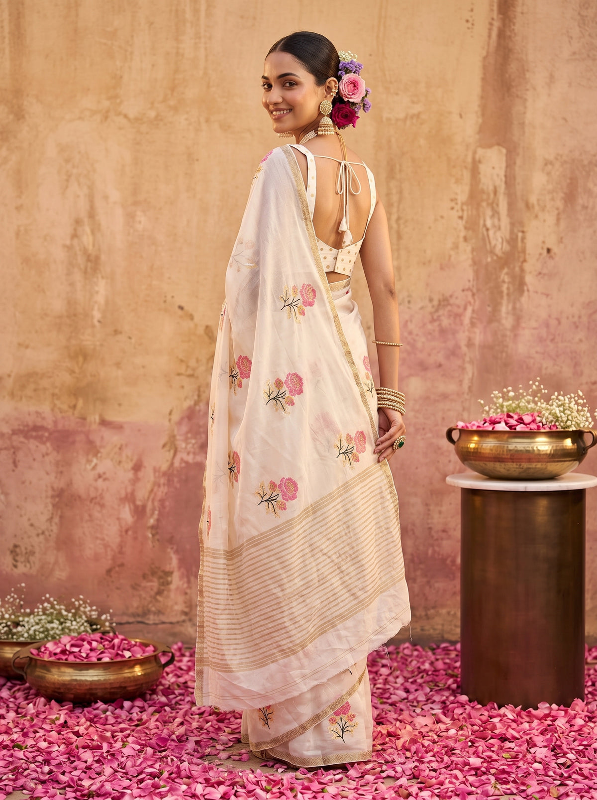 MIMOSA White Jaipur Saree — pose 7 styling detail