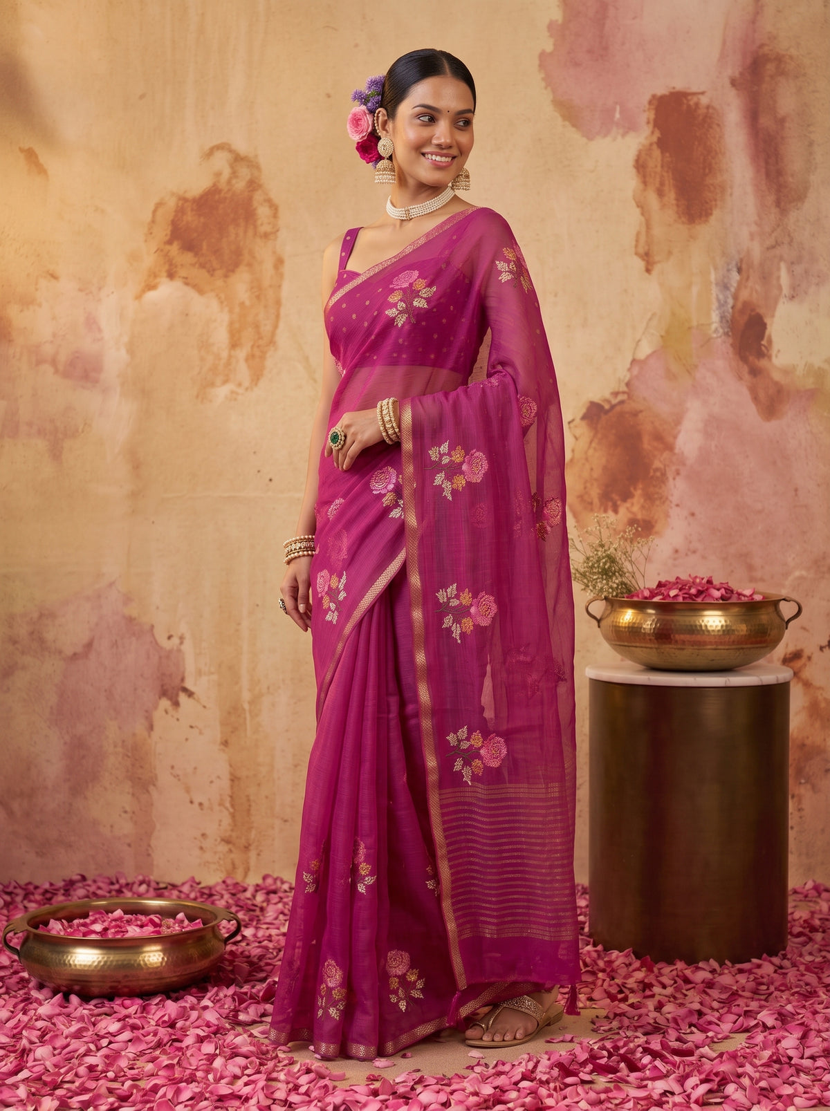 MIMOSA Wine Jaipur Saree — pose 5 styling detail