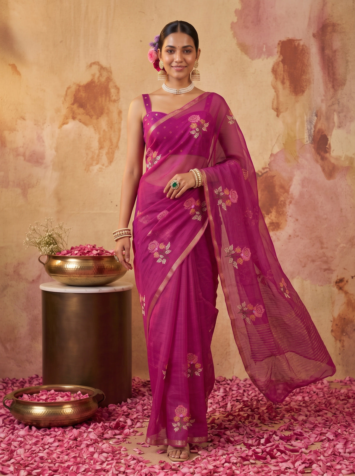 MIMOSA Wine Jaipur Saree — pose 6 styling detail