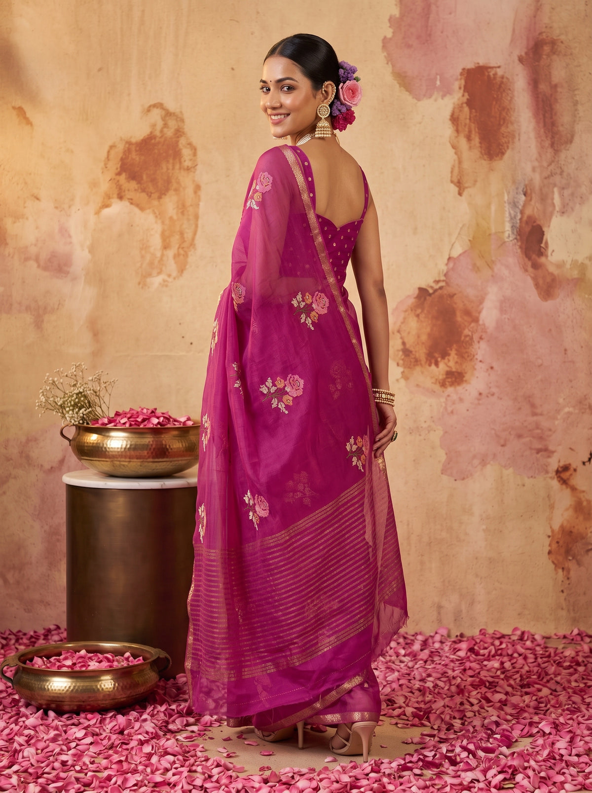 MIMOSA Wine Jaipur Saree — pose 7 styling detail