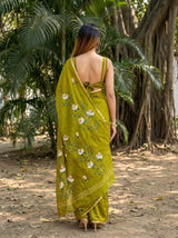 MIMOSA Olive Banarasi Art Silk Saree — Saree Pallu and Body Shot