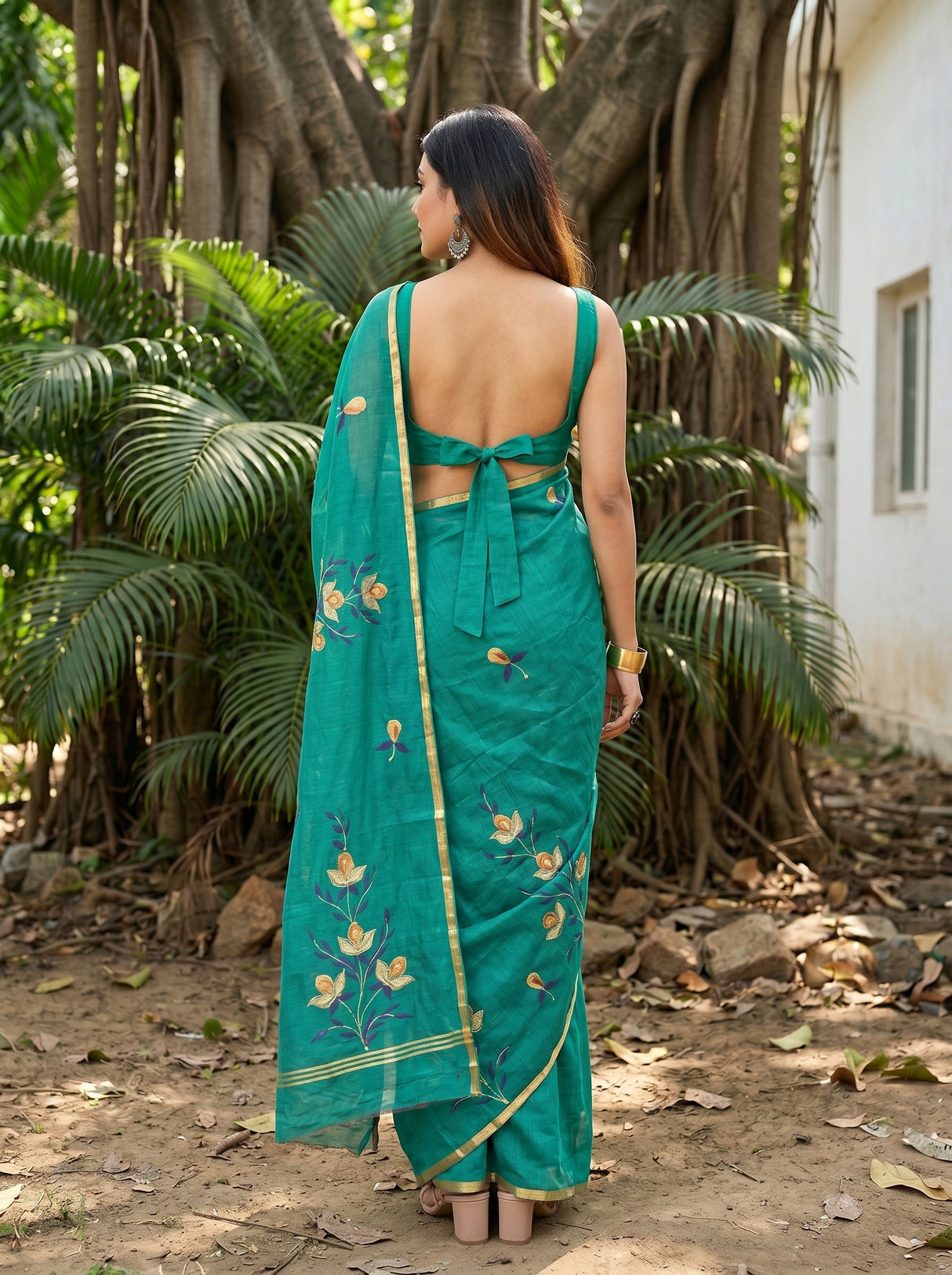 MIMOSA Rama Banarasi Art Silk Saree — Saree Pallu and Body Shot